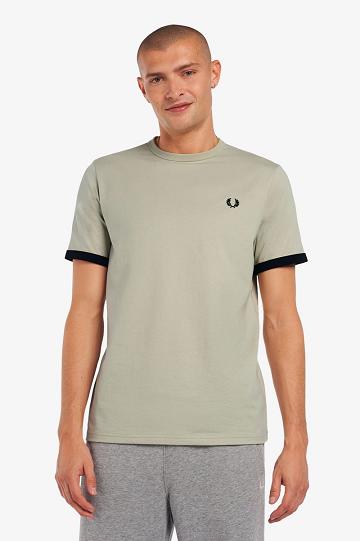 White Fred Perry Ringer Men's T Shirts | PH 1746SGLO